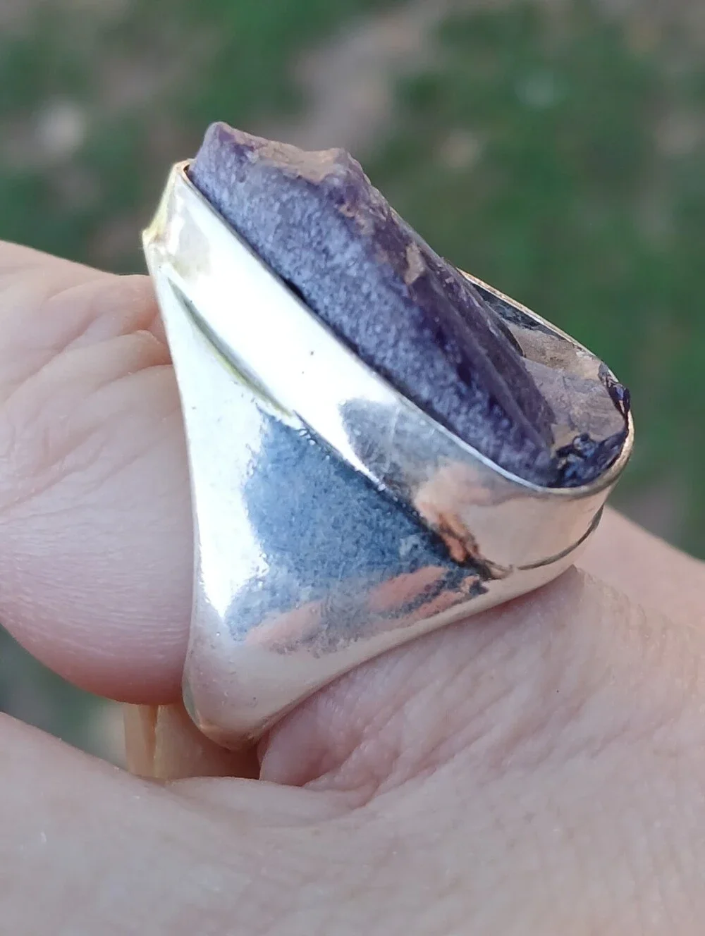 New Men's Natural Amethyst 925 Silver Ring.